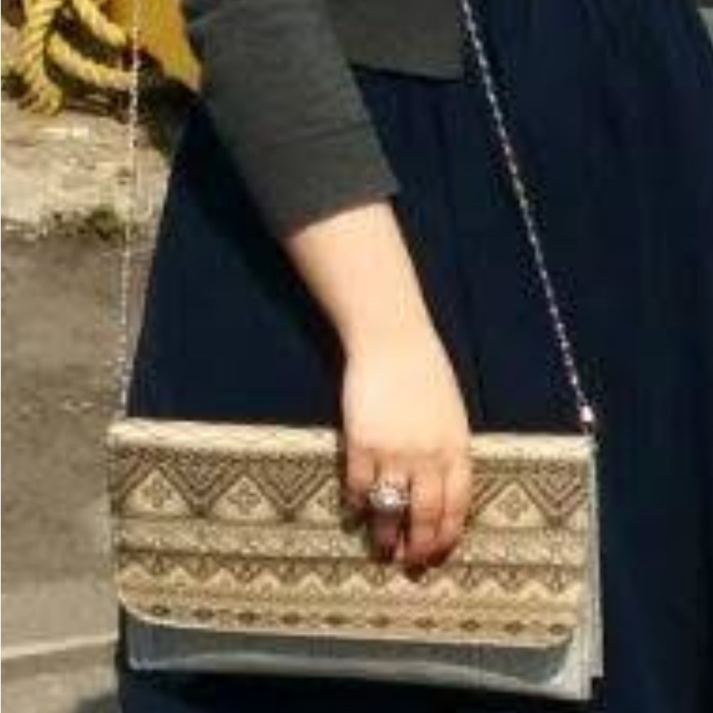 Woven Pattern Beige Crossbody Clutch